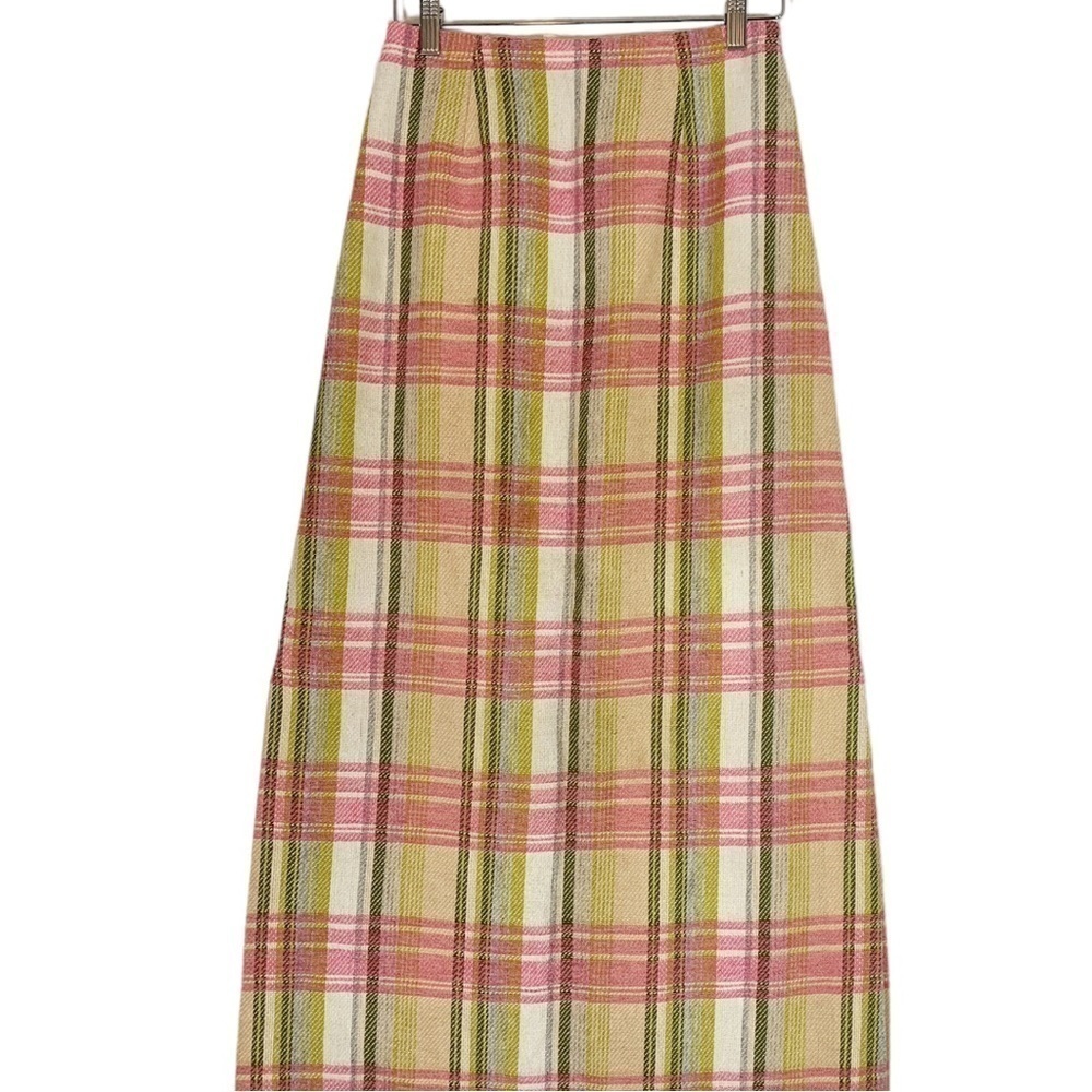 Vintage 1960s Wool Plaid Maxi Pencil Skirt Size S/M